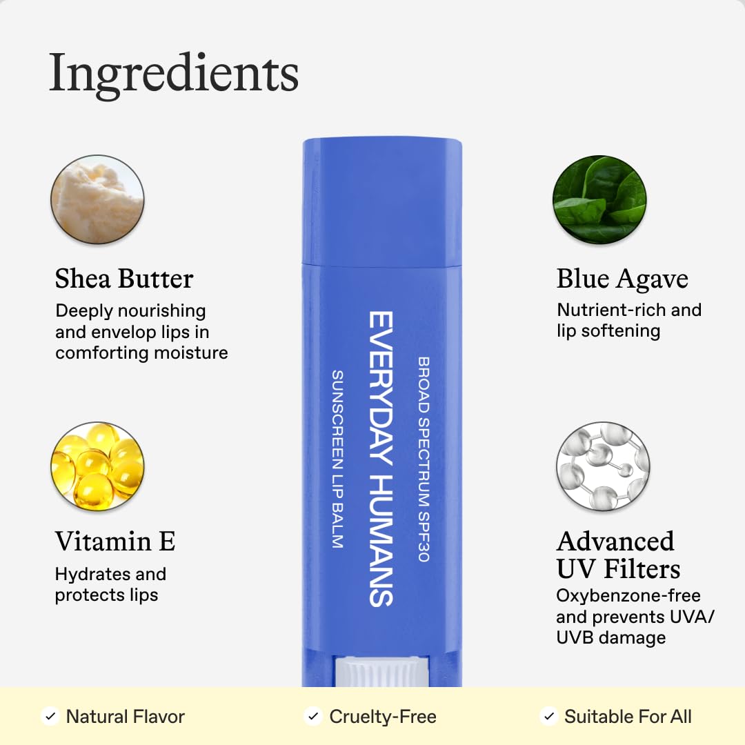 Everyday Humans SPF30 Sunscreen Lip Balm Sun Glide, UVA/UVB Protection, Hydrating, Smooth Dry Lips | Untinted, Mint Flavor