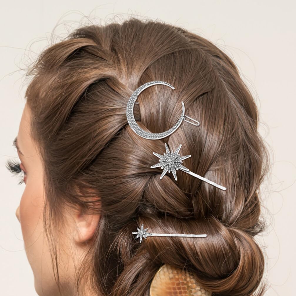 Beaupretty 6Pcs Star Hair Clips Moon Hair Barrettes Snowflake Bobby Pins Rhinestone Metal Alloy Hair Accessories For Women