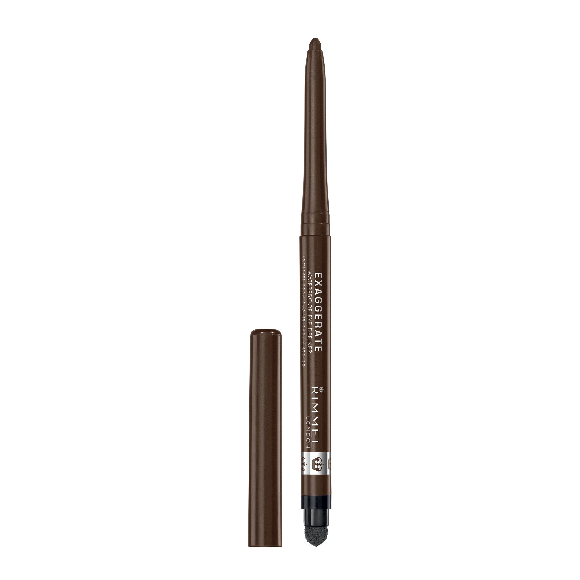 Rimmel London Exaggerate Waterproof Eye Definer Eyeliner, Highly Pigmented, Long-Wearing, Built-In Smudger, 212, Rich Brown, 001
