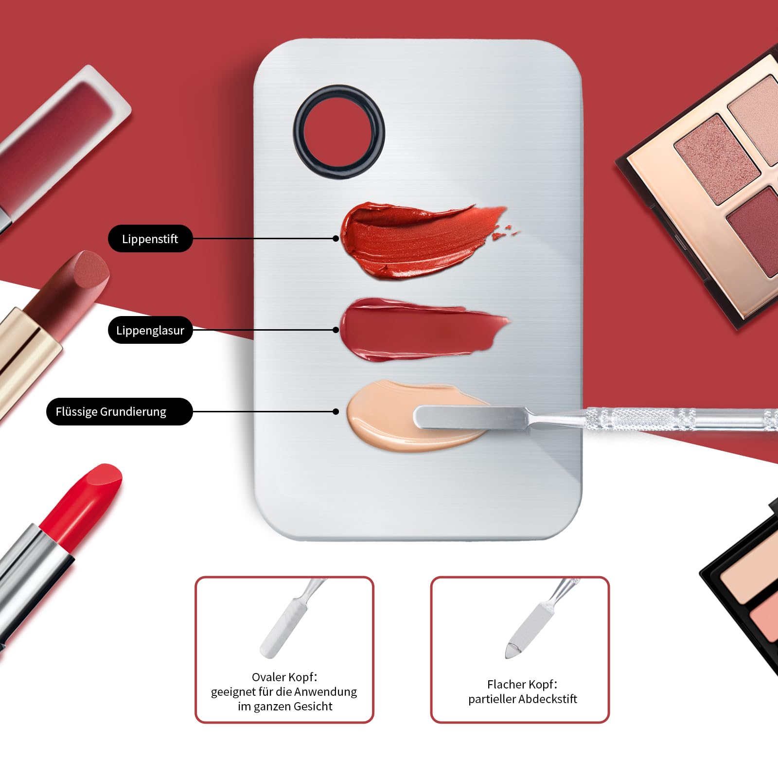 Aliobc Makeup Mixing Palette, Upgrad Stainless Steel Metal Mixing Tray With Spatula Artist Tool For Mixing Foundation Nail-Art