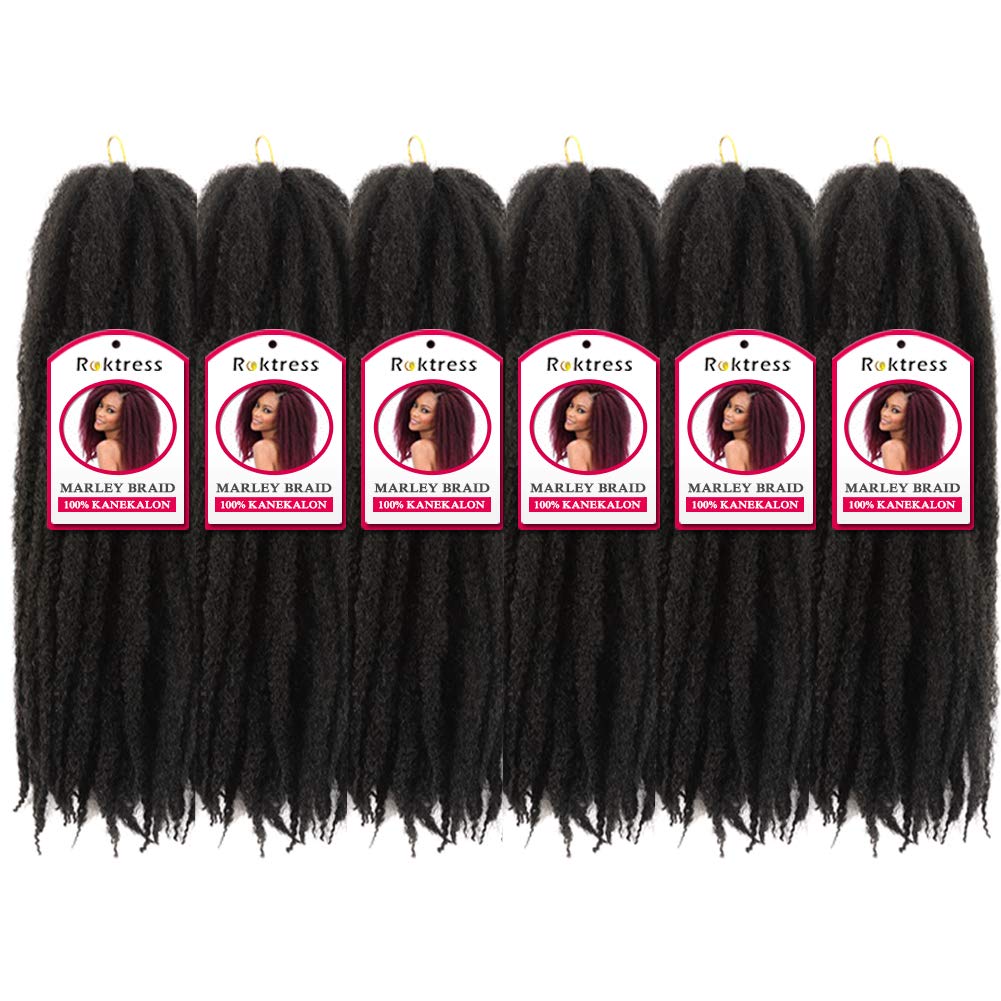 ROKTRESS Marley Twist Braiding Hair, 24 Inch, 6 Packs, Soft Fiber, 2# Color, Model: Marley Afro Braids for Faux Locs & Twists