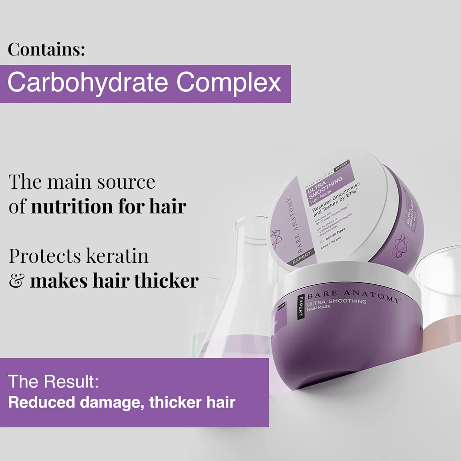 Bare Anatomy Ultra Smoothing Hair Mask Deep Conditioning with Carbohydrate Complex & Niacinamide | For Dry & Frizzy Hair | Sulph