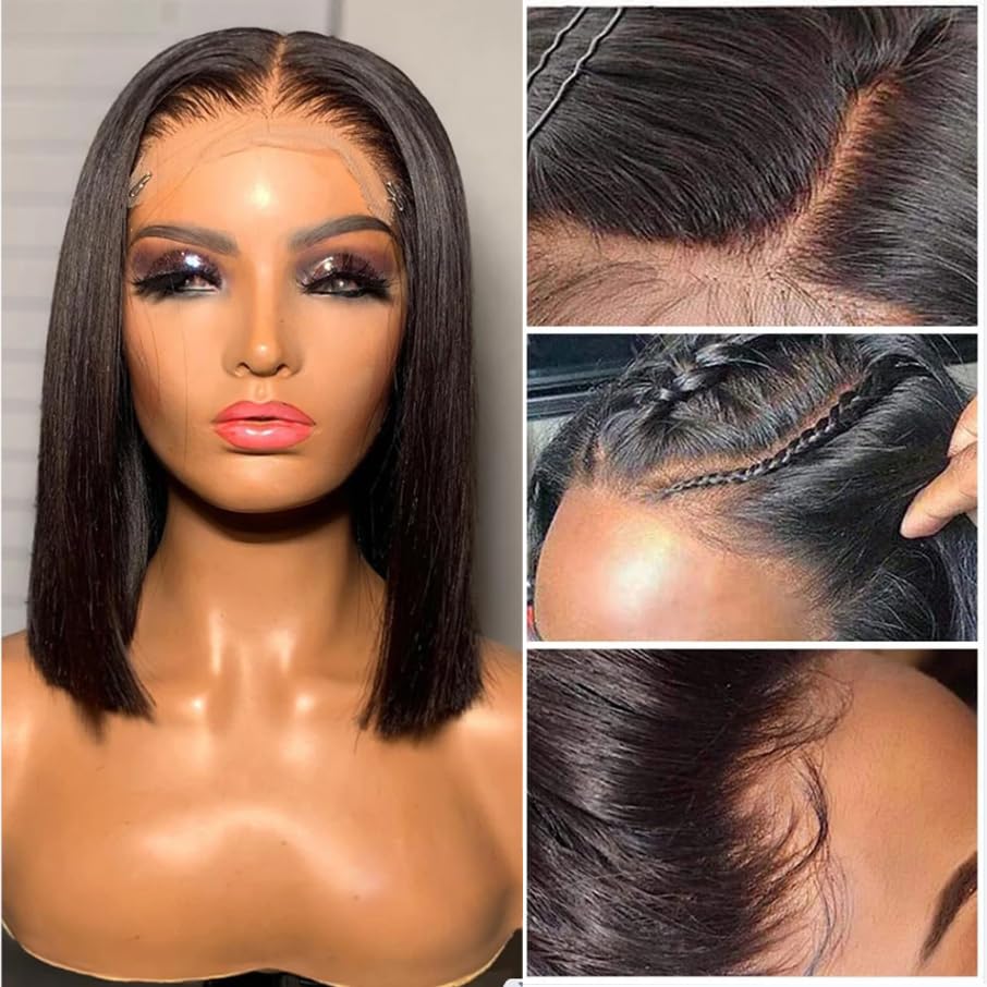 Short Bob Wig Human Hair 5X5 Closure Wig Human Hair Brazilian Straight Bob Human Hair Wigs 150% Density Pre Plucked With Baby Ha