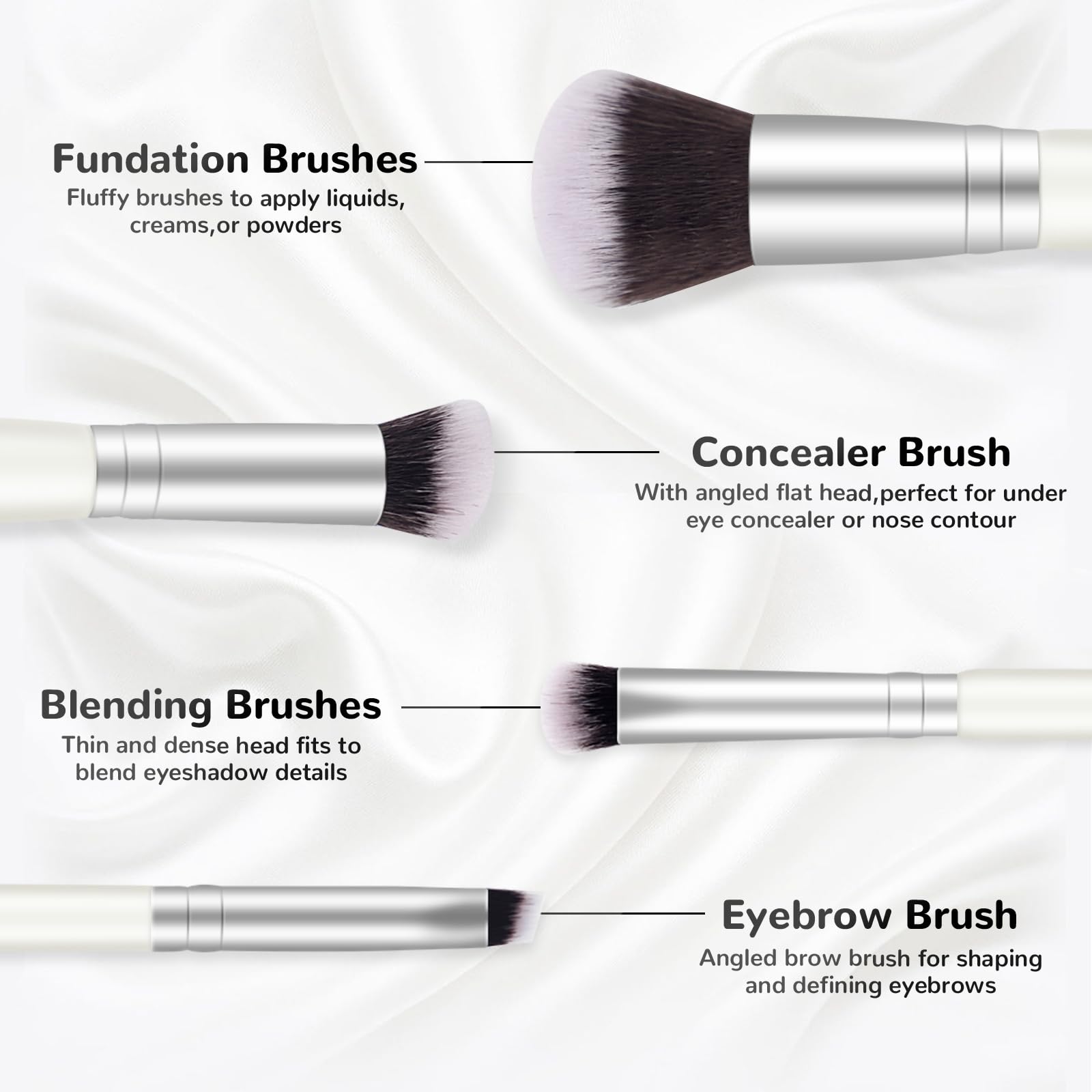 Start Makers 2-In-1 Makeup Brushes Dual-Ended Contouring Foundation Brush 2 Pack Concealer Brush Face Eyebrow Eyeshadow Brush Fo