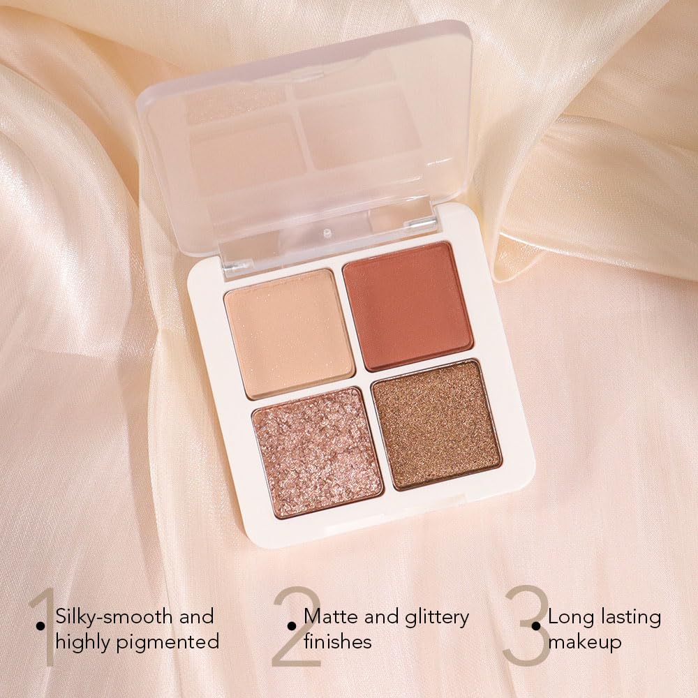 Eyeshadow Quads, Blendable Matte, Metallic And Shimmer Finishes, Velvety Pigmented Creamy Formula, Four Way Quad Eye Shadow Pale