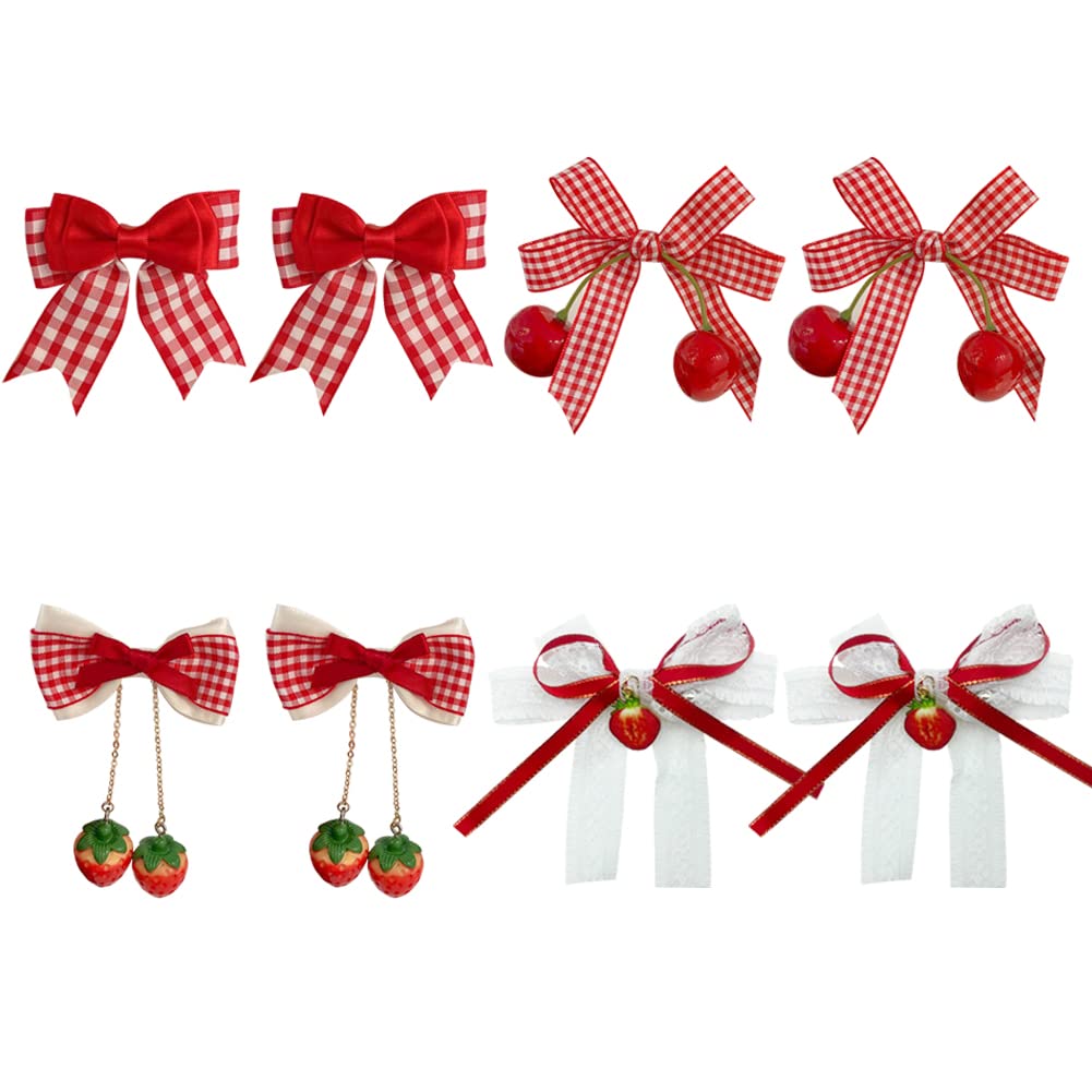 8 Pcs Cherry Strawberry Hair Accessories - Cute Alligator Clips, Flower Barrettes, Bow Decor for Teen Girls and Women, Hair Deco