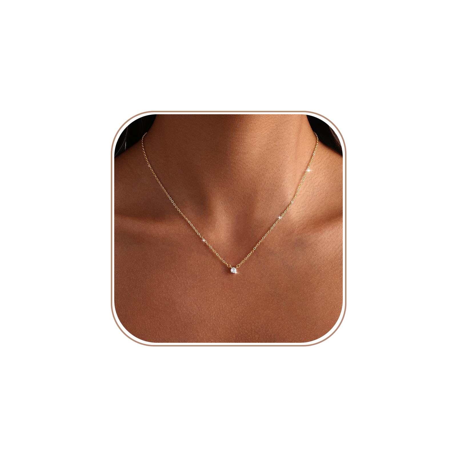 MIDEEO Mothers Day gifts for Mom CZ Diamond Necklace for Women Dainty Cubic Zirconia Solitaire Pendant Necklace Gold Plated CZ S