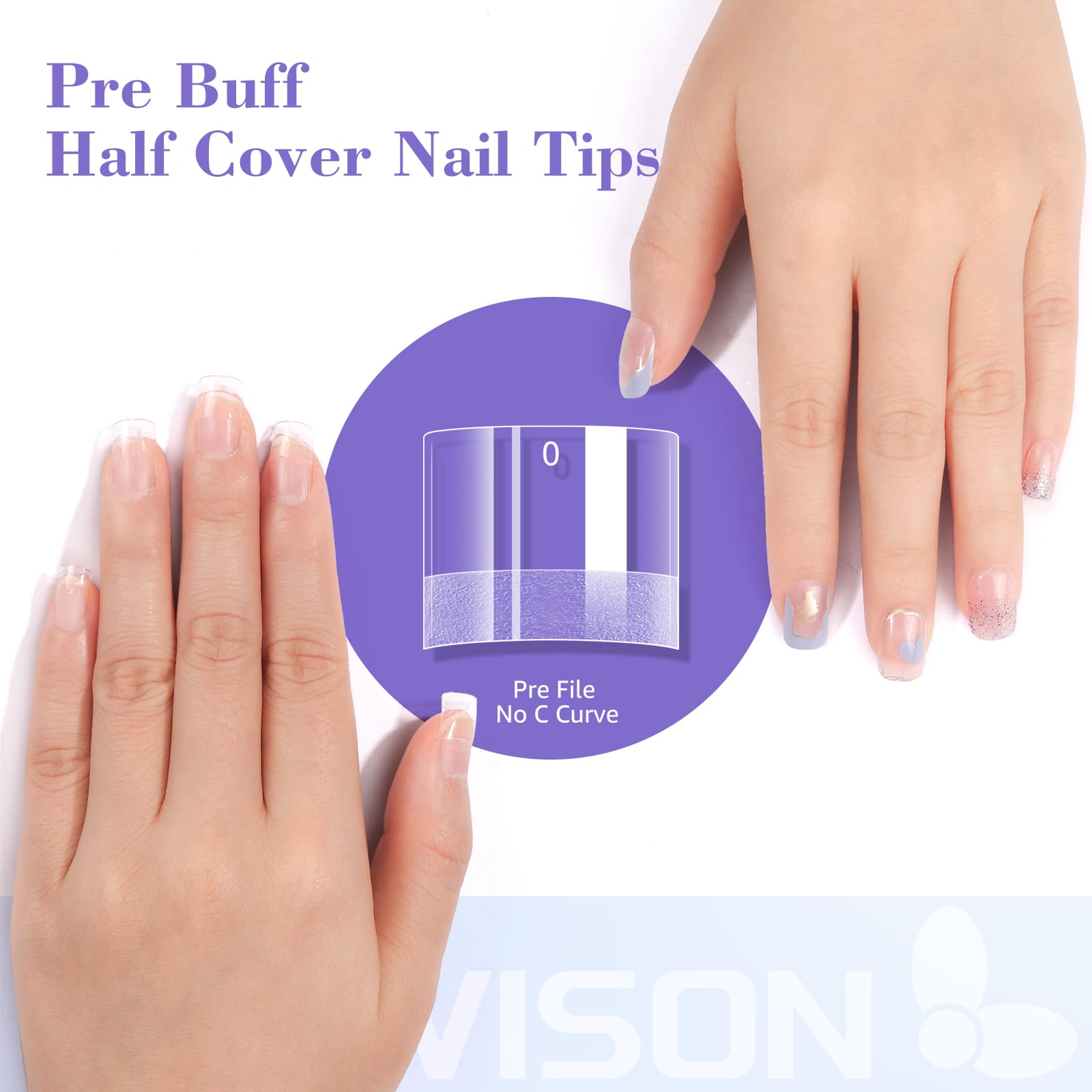 Lionvison Short Square Nail Tips, 240Pcs Half Matte Nail Tips For Acrylic Nails Professional, Half Cover No C Curve Nails Tips N