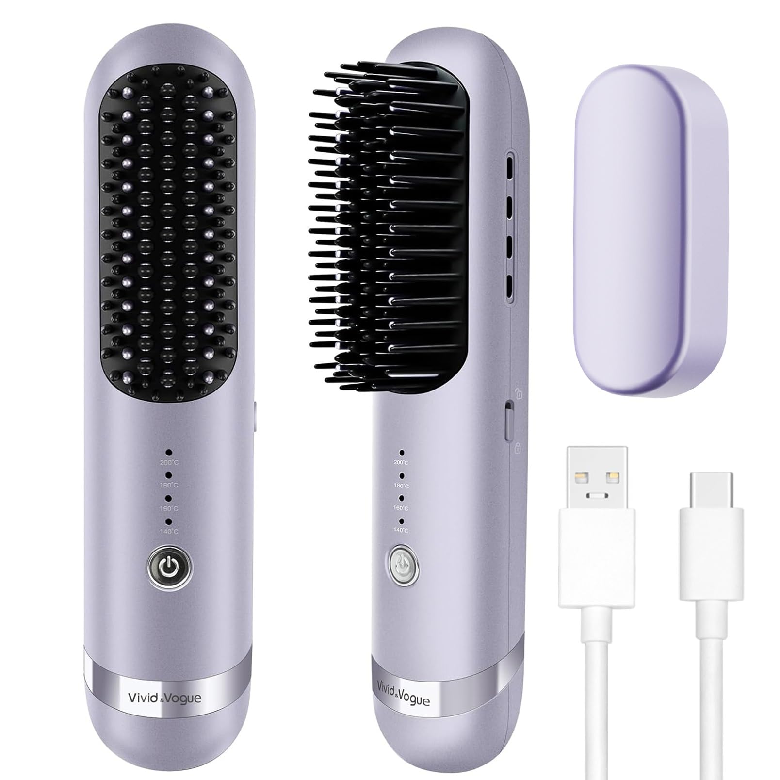 Cordless Hair Straightener Brush, 2 in 1 Curling & Straightening Brush with 200 Million Negative Ions, Mini Travel Hot Straighte