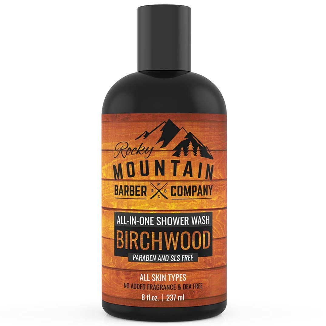 Rocky Mountain Barber Company Birchwood All-In-One Body Wash - Shampoo, Body Wash, Conditioner, Face Wash & Beard Wash With Esse