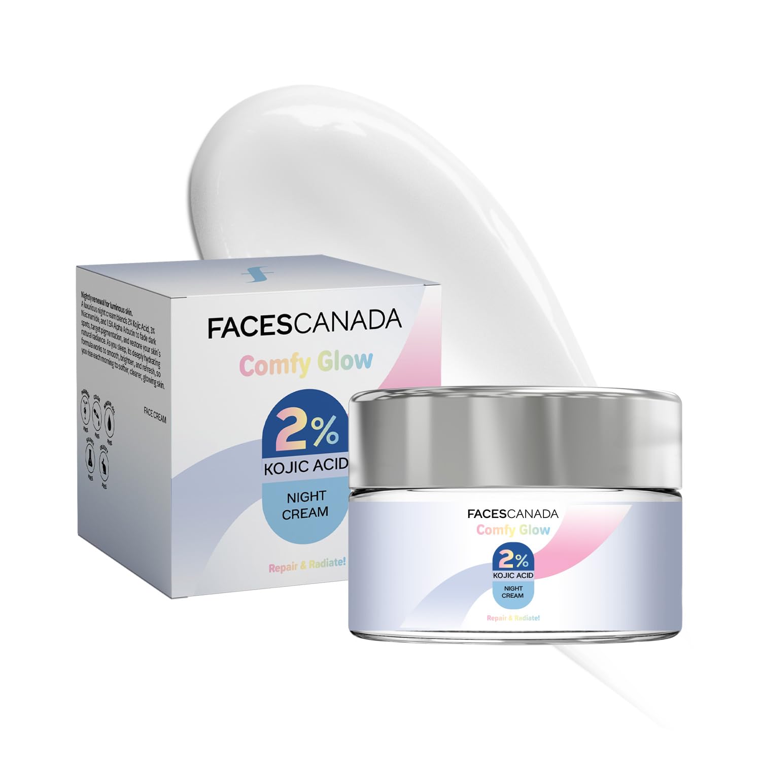 Faces Canada 2% Kojic Acid Comfy Glow Night Cream With Niacinamide & Alpha Arbutin For Skin Brightening (25 Gm) | Face Cream I N