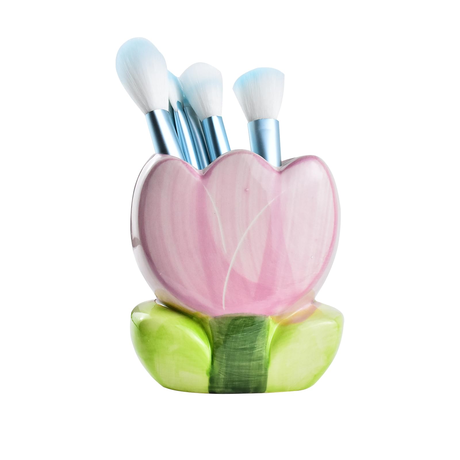 ESIW Ceramic Tulip Cosmetic Storage Box, Desktop Organizers Make Up Brush Storage Stand Desktop Storage Box for Brush,Pencil,Art