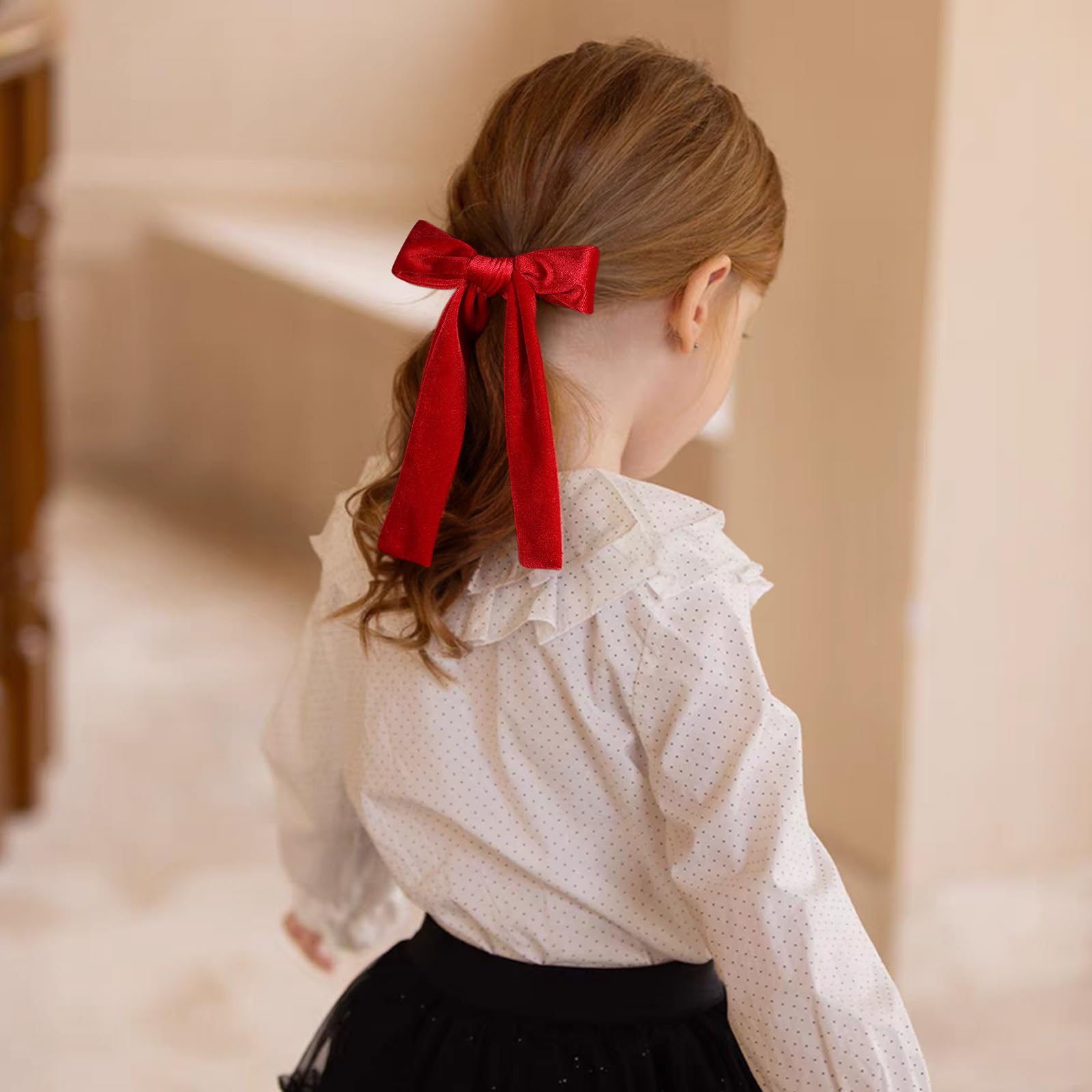 Velvet Velvet Long Tail Hair Bows For Women Girls 5'' Big Red Velvet Ribbon Ponytail Bow Alligator Clips Hairpins Hair Barrettes