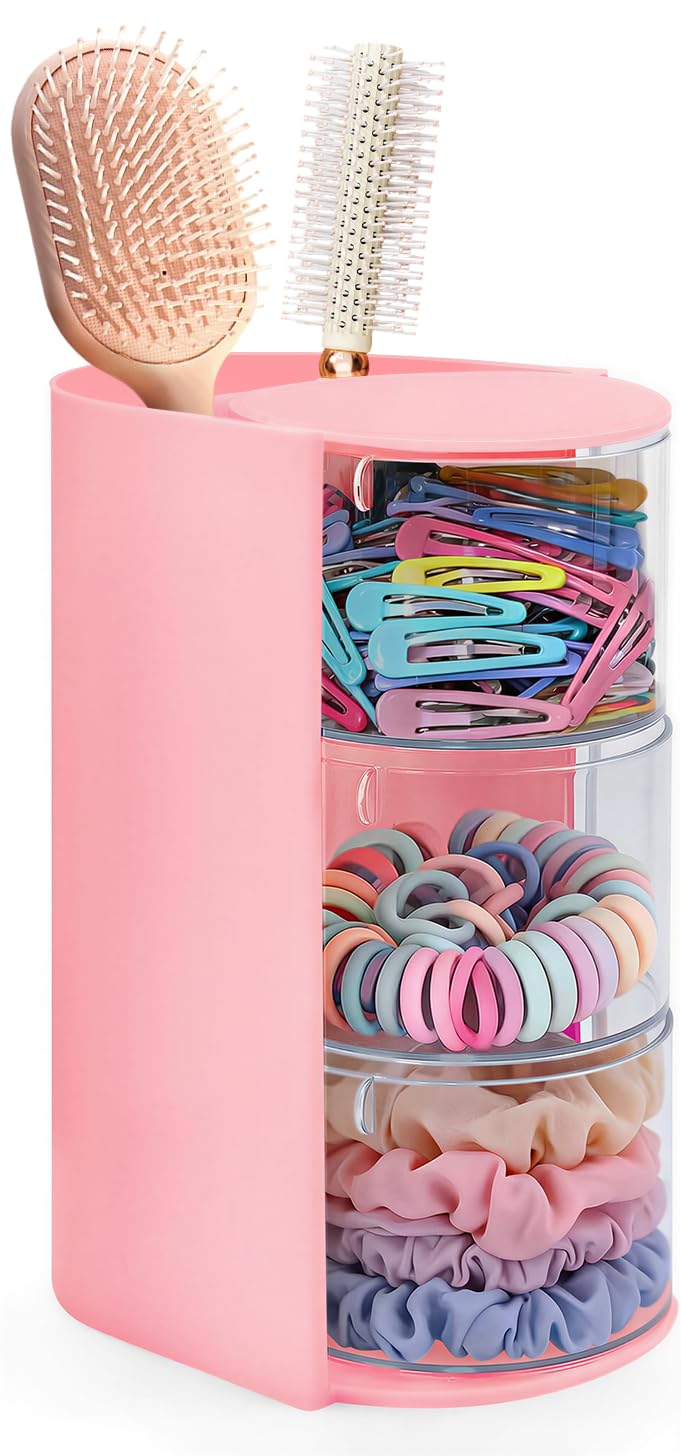 Anyisposs Clear Hair Accessories Organizer & Hair Brush Holder, Rotatable Makeup Brush Holder and Jewelry Storage Box for Hair C