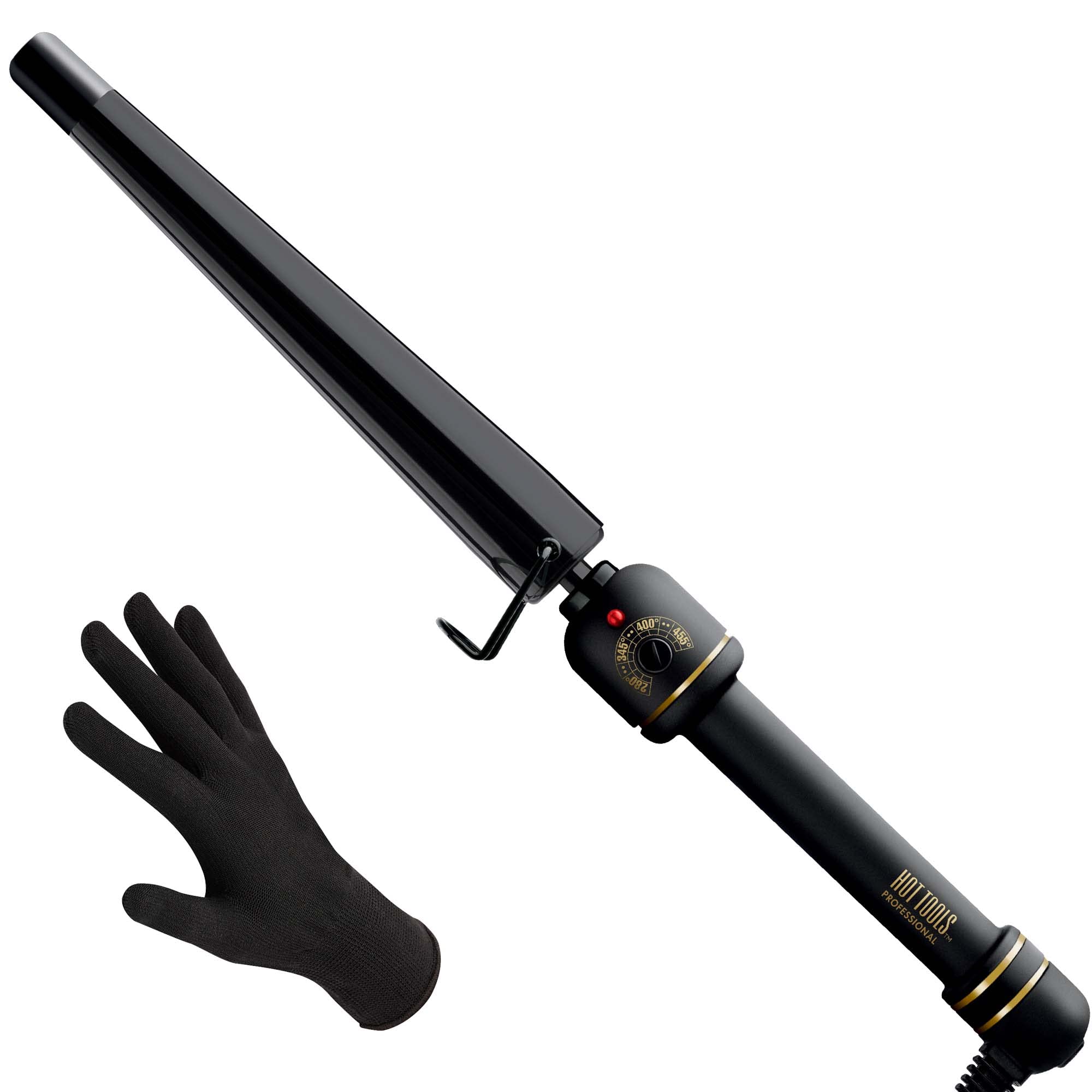 Hot Tools Professional Black Gold Xl Tapered Curling Wand For Long Lasting Curls Or Waves, 1 1/4 Inches