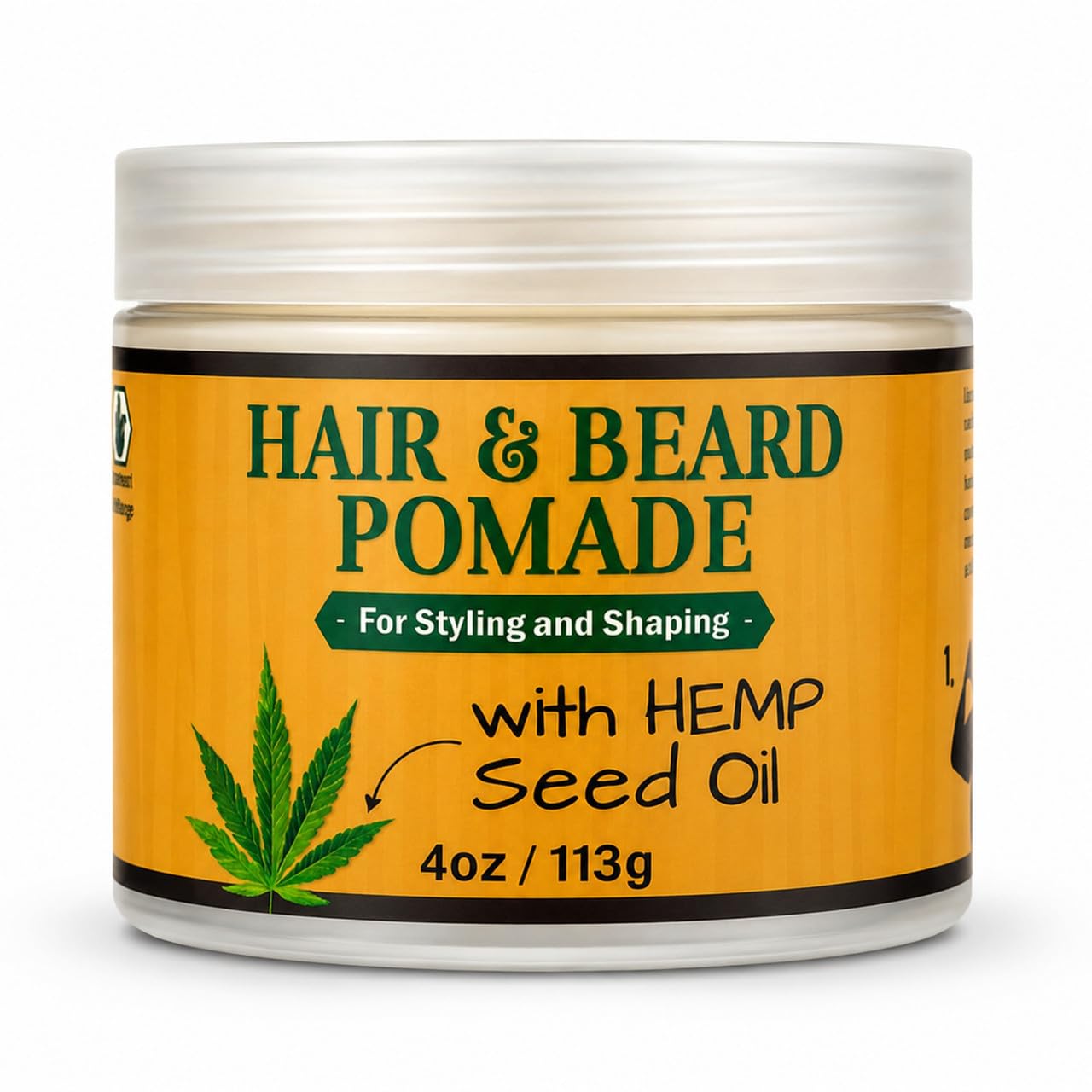 Hair & Beard Pomade with Hemp Seed Oil, 4 oz / 118 ml