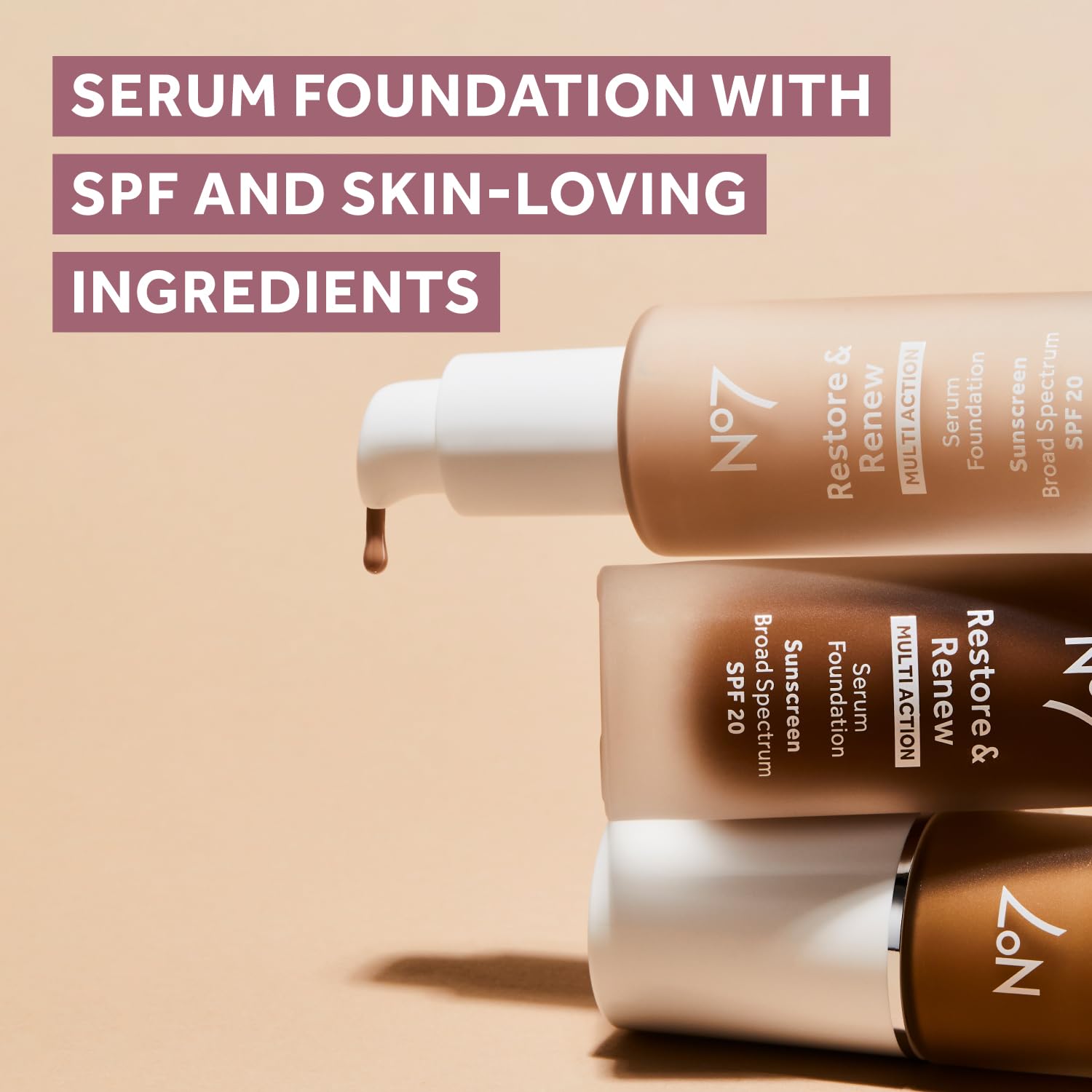 No7 Restore & Renew Multi Action Serum Foundation - Warm Beige - Liquid Foundation Makeup With Vitamin C, Vitamin E & Collagen F