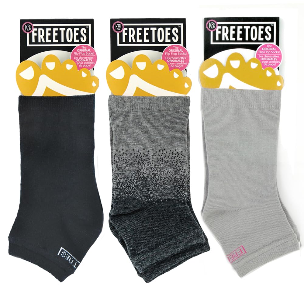 Freetoes Toeless Socks- 3 Pairs. 2-Black, 1 Two Tone