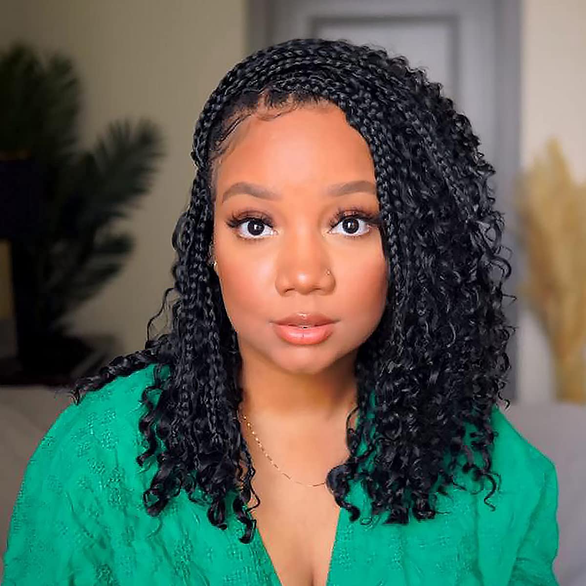 COOKOO 10 Inch Goddess Box Braids Crochet Hair With Curly Ends 8 Packs Bohemian Hippie Box Braids Pre-looped Crochet Hair Synthe