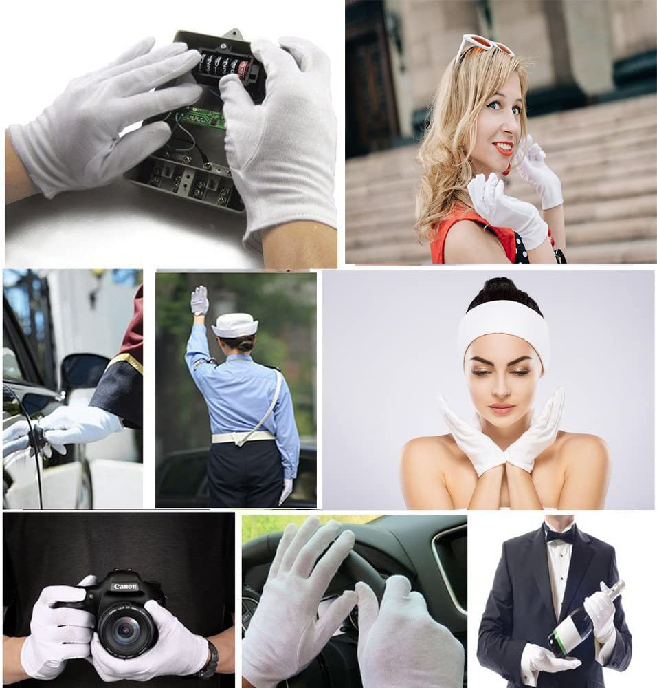 48 Pcs (24Pairs) White Cotton Gloves For Dry Hand Moisturizing Cosmetic Eczema Hand Spa And Coin Jewelry Inspection Soft, Breath