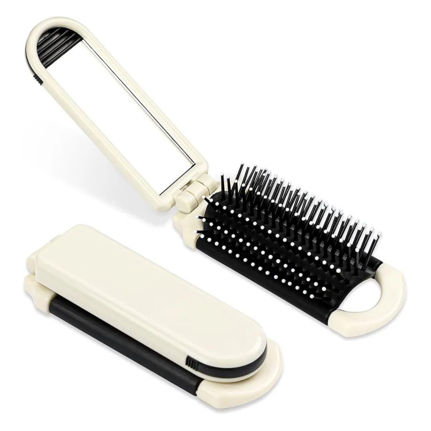 Lovelyduo Compact Foldable Hair Brush With Mirror, 2 In 1 Mini Detangling Comb, Portable Pocket Hairbrush Travel Size Grooming T