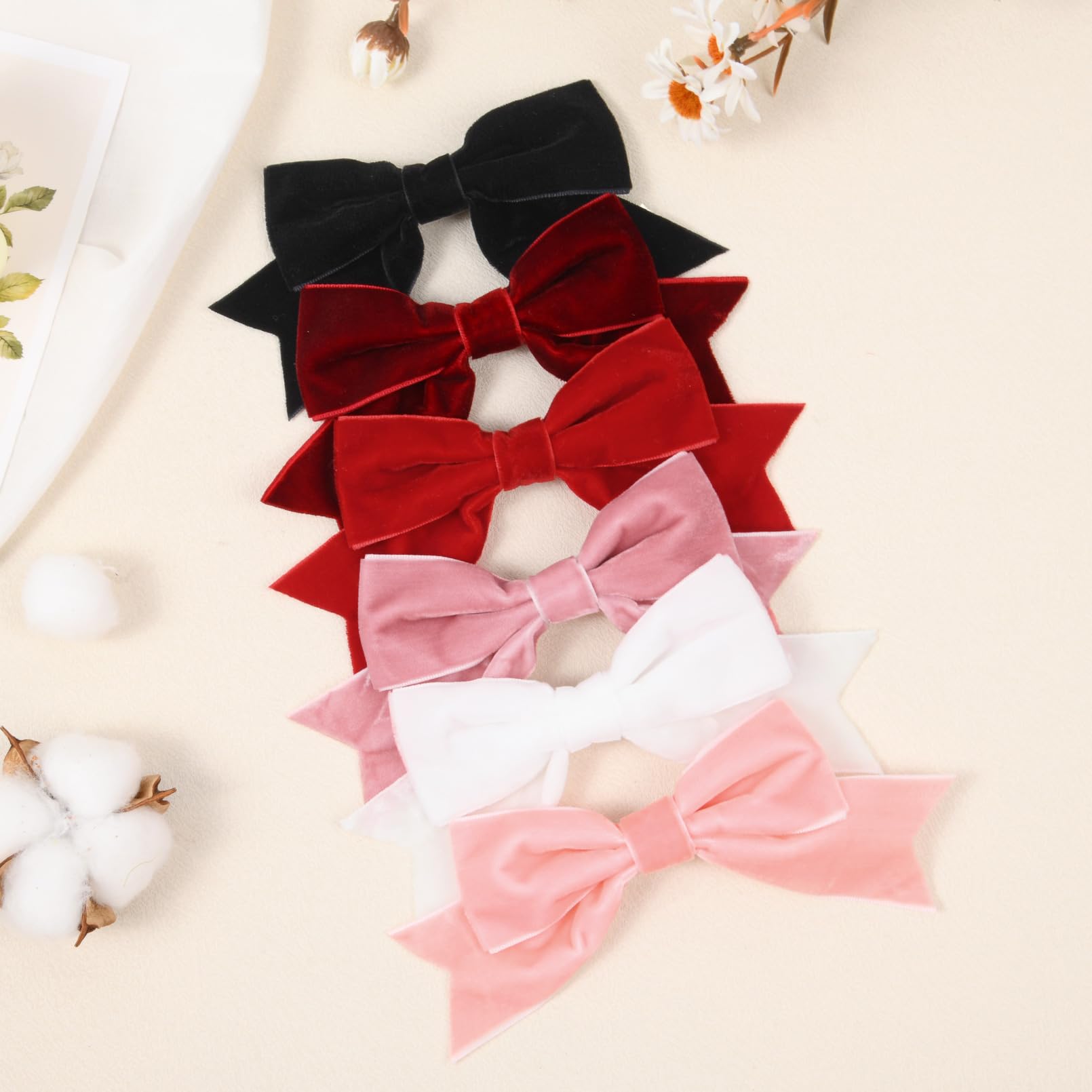 6Pcs Velvet Hair Bows Hair Ribbon Clips Big Fall Alligator Clips Hair Accessories For Women Girls Toddlers Kids Baby