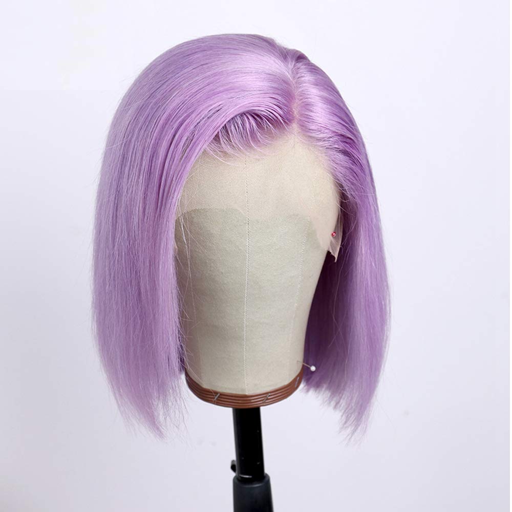 16 Inch Lilac Bob Wigs Silky Straight Glueless 13X4 Swiss Lace Front Bob Wigs Virgin Human Hair Invisible Lace Bleached Knots Wi