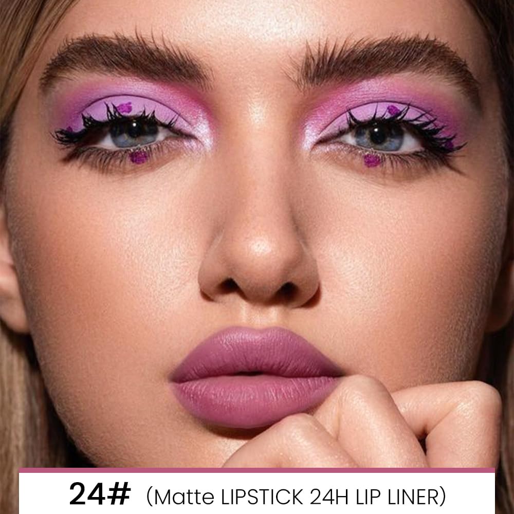 Kaely 2-in-1 Light Plum Rose Matte Lip Liner & Lipstick Combo Set Kit for Women, Magic Neutral Lipstick 24 Hours Original Lips L