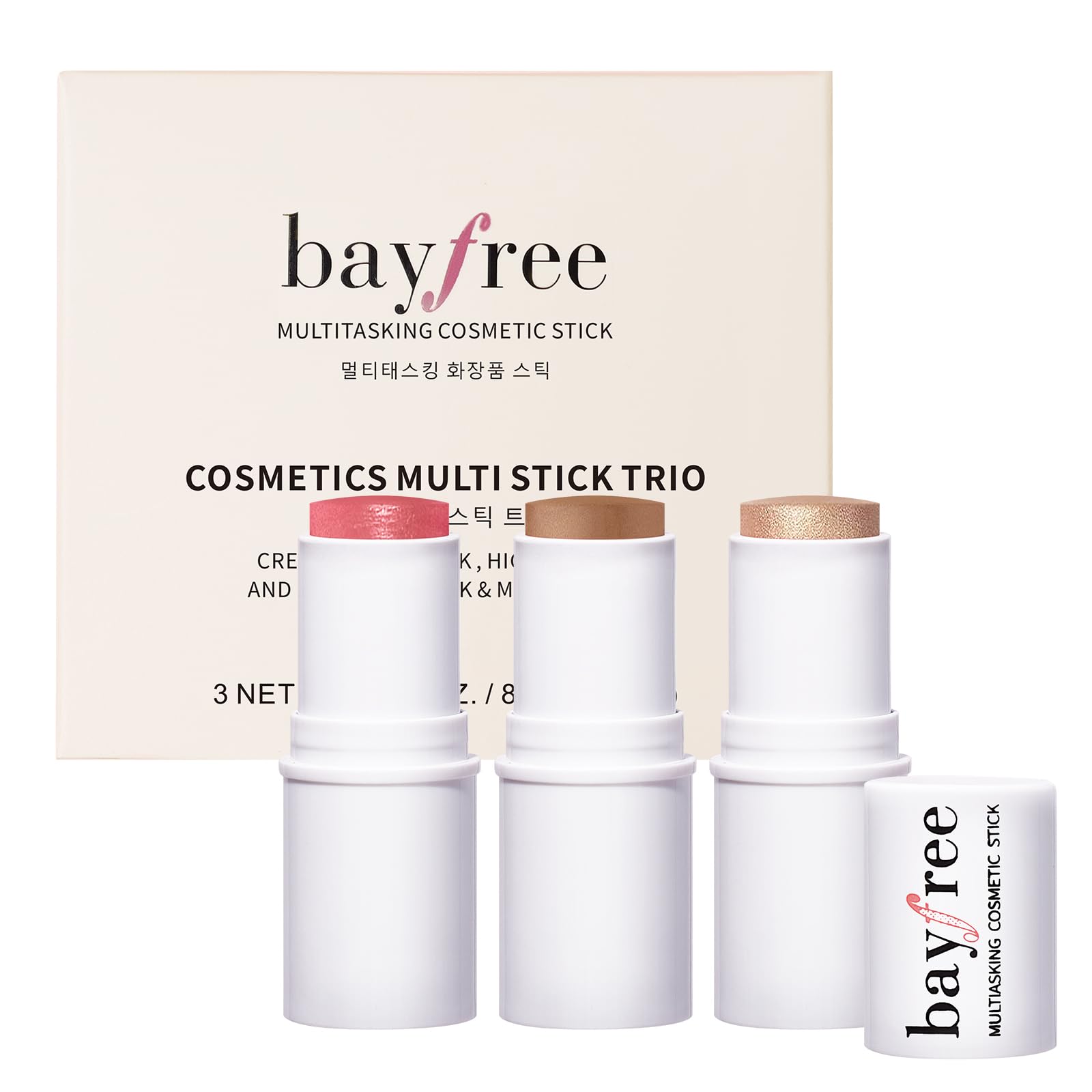 bayfree 3 PCS Makeup Cream Contour Stick Set, Highlighter Stick & Bronzer Stick & Blush Stick, Long Lasting, Natural Face Contou