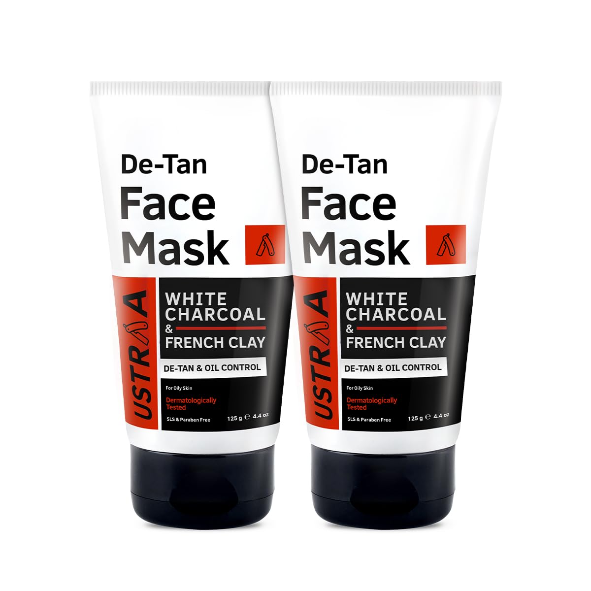 Ustraa DeTan Face Mask Oily Skin  125 Gm  WashOff Mask  Pack Of 2 | Effectively Removes Tan & Pollutants | With HighestGra
