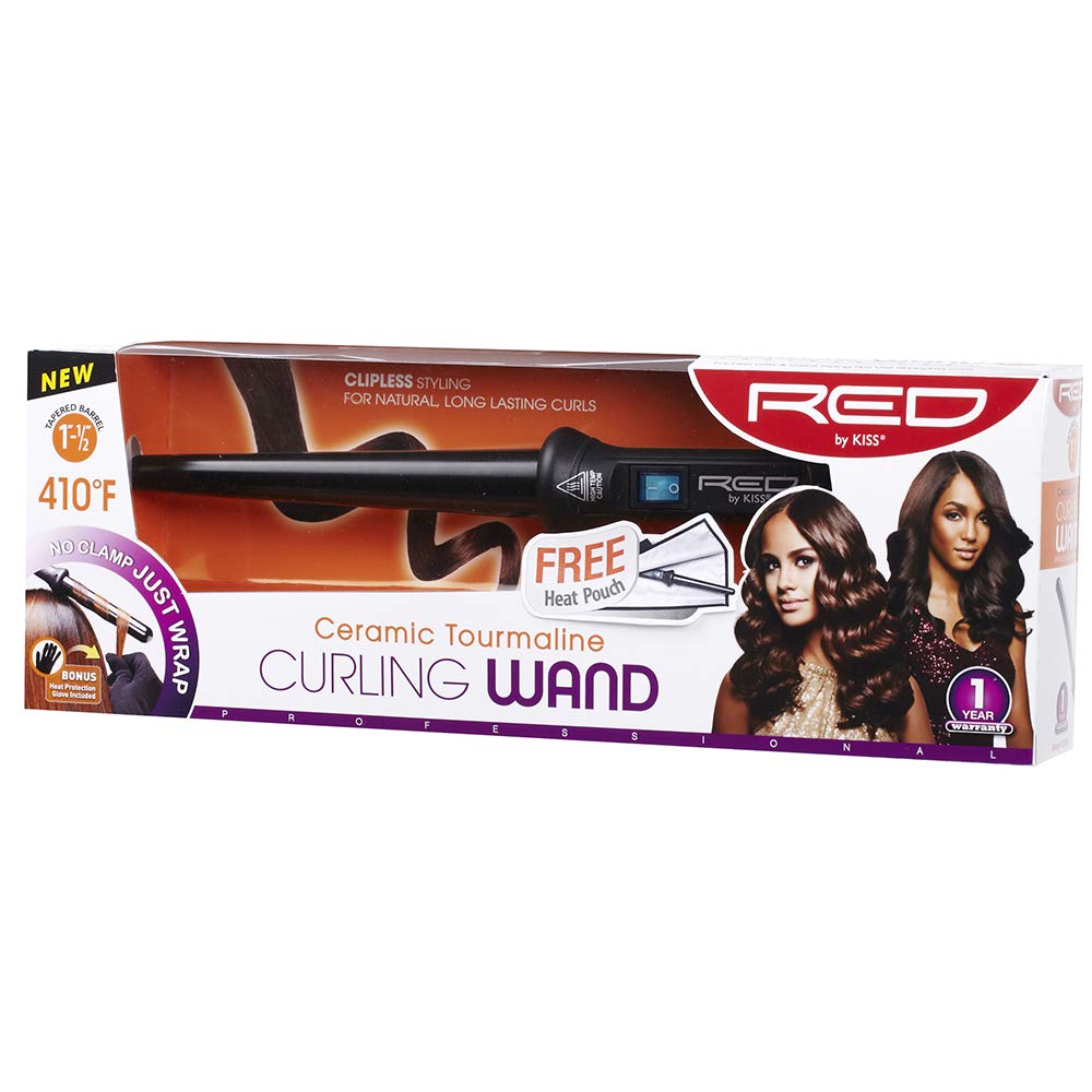 Kiss Products Red Tapered Curling Wand, 1-1/2, 1.2 Pound