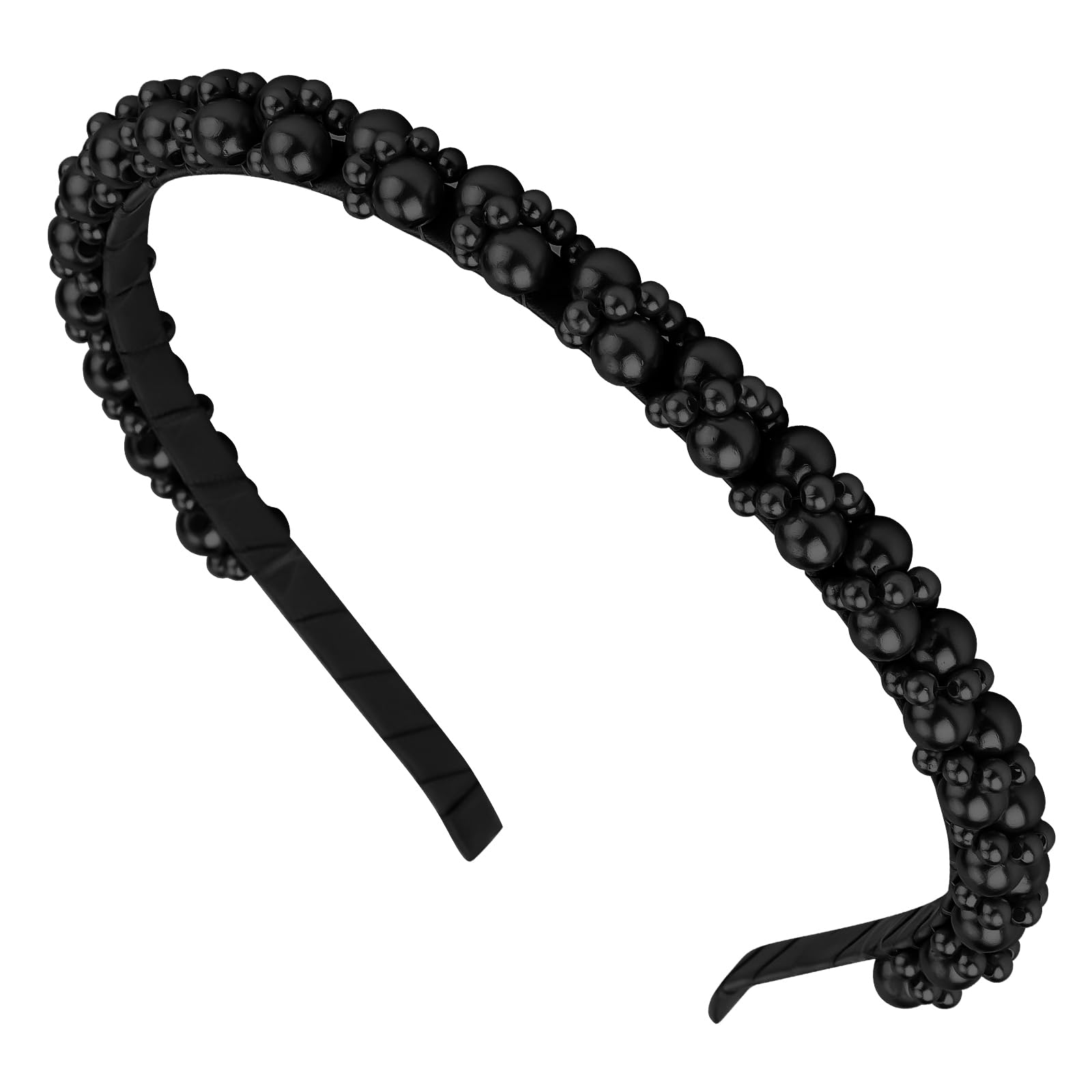 Hapdoo Black Pearl Headbands for Women Girls, Cute Beads Headband with Faux Pearl for Wedding Bride, Fashion Beaded Bling Hairba