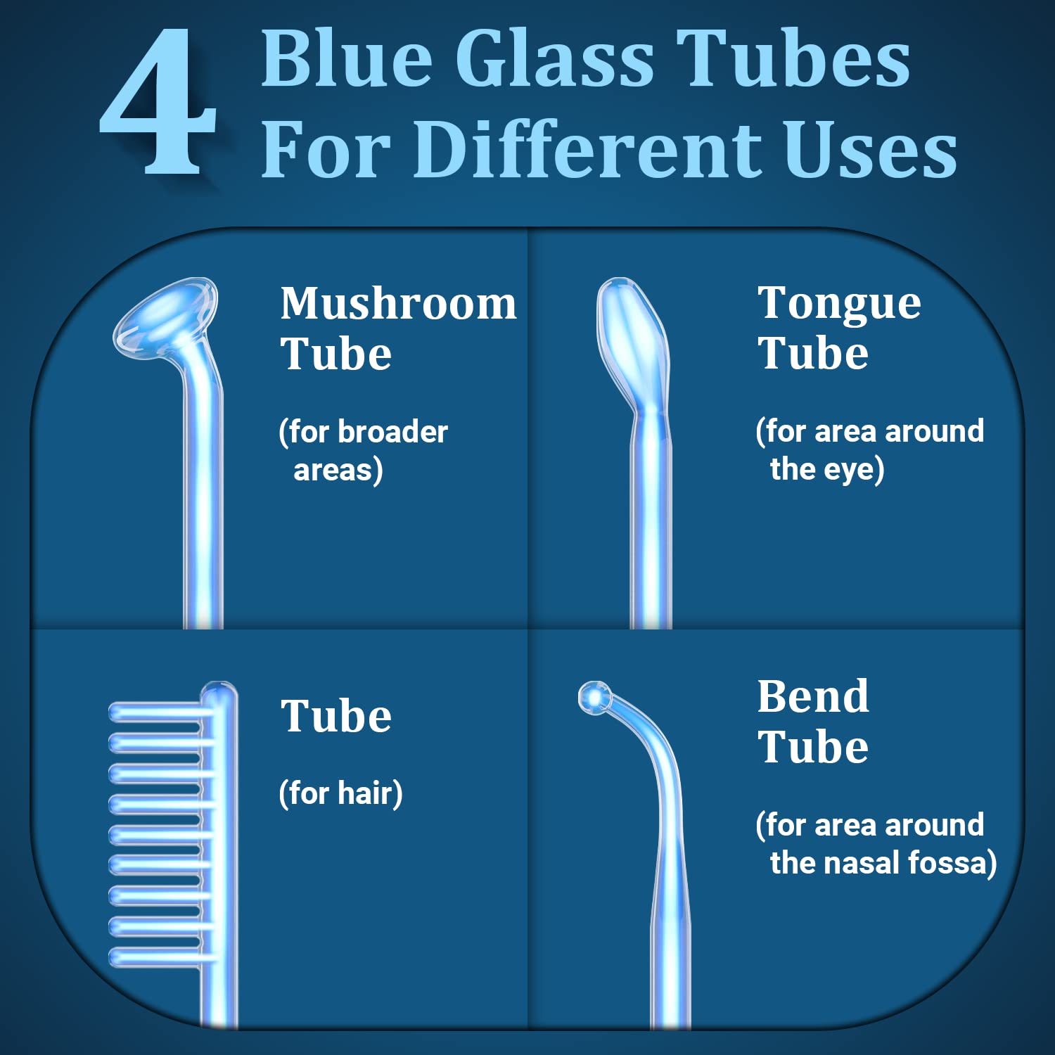 High Frequency Facial Wand - TUMAKOU Portable Handheld Blue High Frequency Facial Machine - 4 Different Blue Glass Tubes for Ski