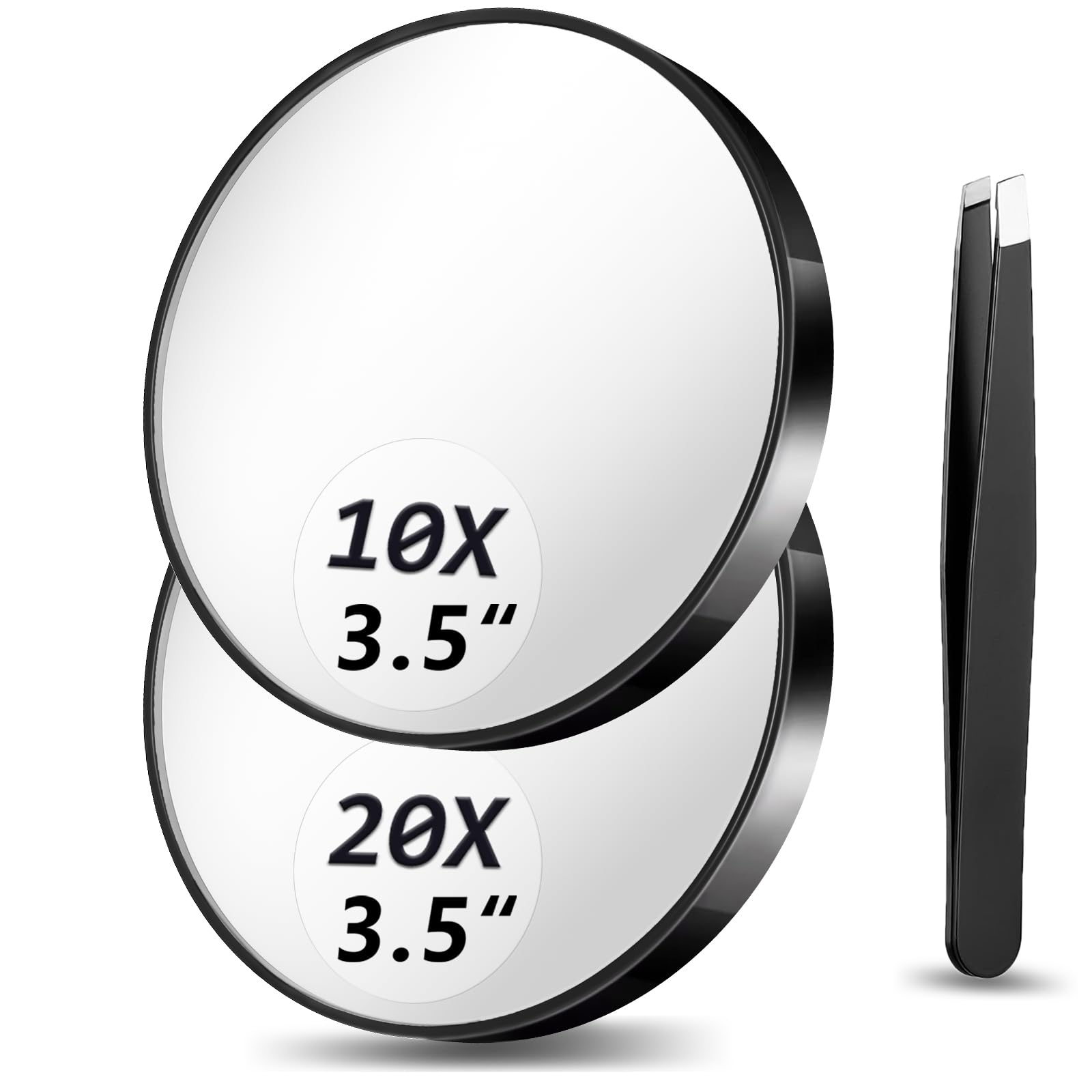 Magnifying Mirror 10X&20X Set, Magnified Mirror 3.5'' With Two Suction Cups And Tweezers, Travel Magnifying Mirror Set Comes Wit