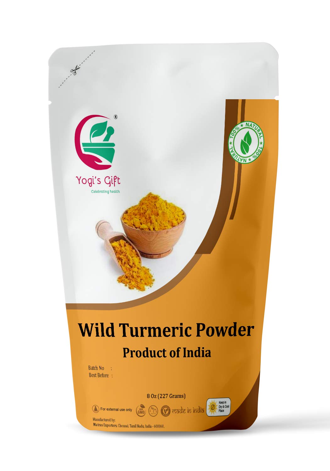 100% Pure Wild Turmeric Powder For Face | 8 Oz (227 grams) | Kasturi Manjal | Curcuma Aromatica | Amba haldi | Promotes Glowing 