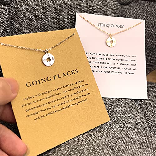 LANG XUAN Message Card Compass Pendant Necklace Friendship Starfish Good Luck Elephant Pendant Chain Necklace with Gift Card (Si