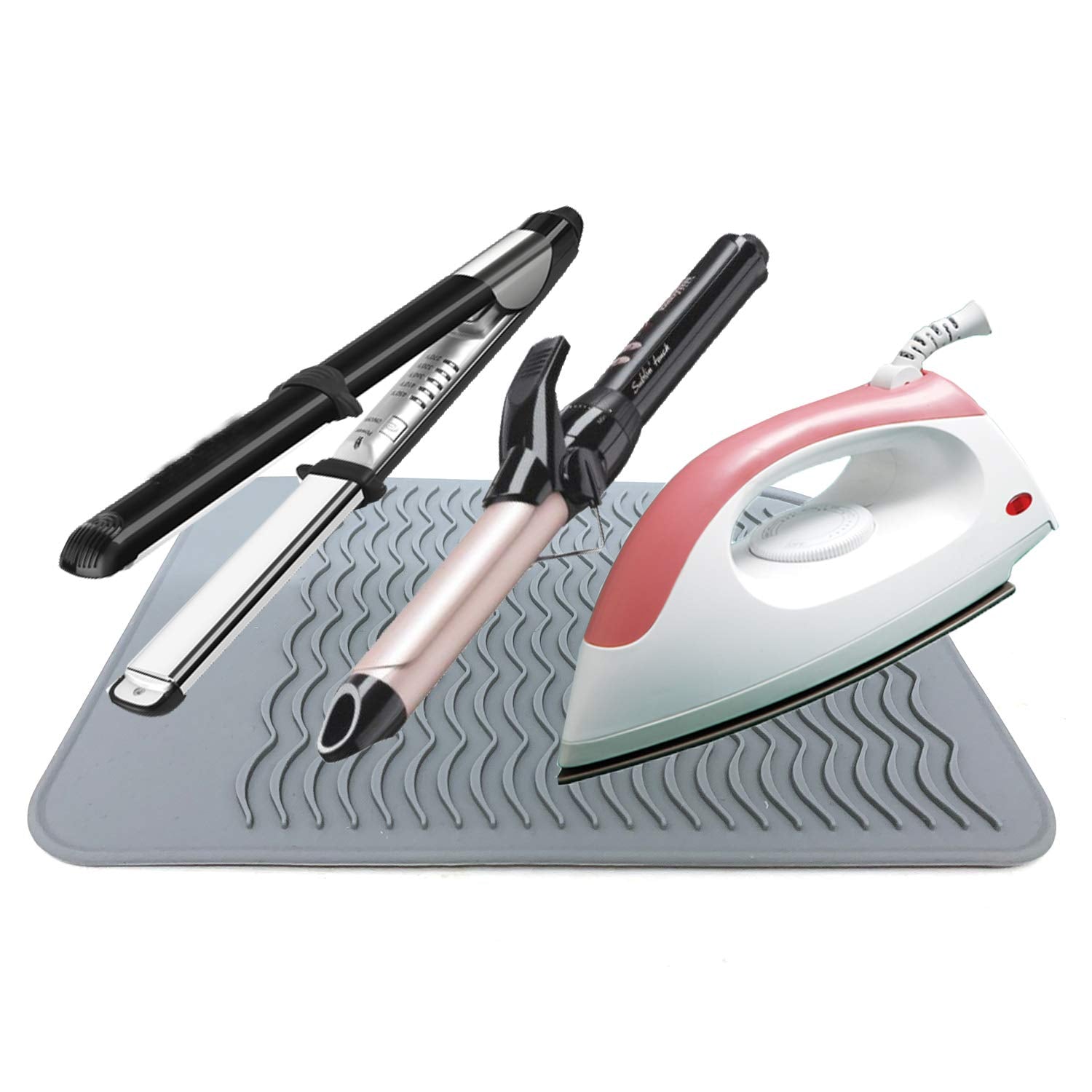 Large Heat Resistant Mat For Curling Irons, Hair Straightener, Flat Irons And Hair Styling Tools 11'' X 7.5'', Grey