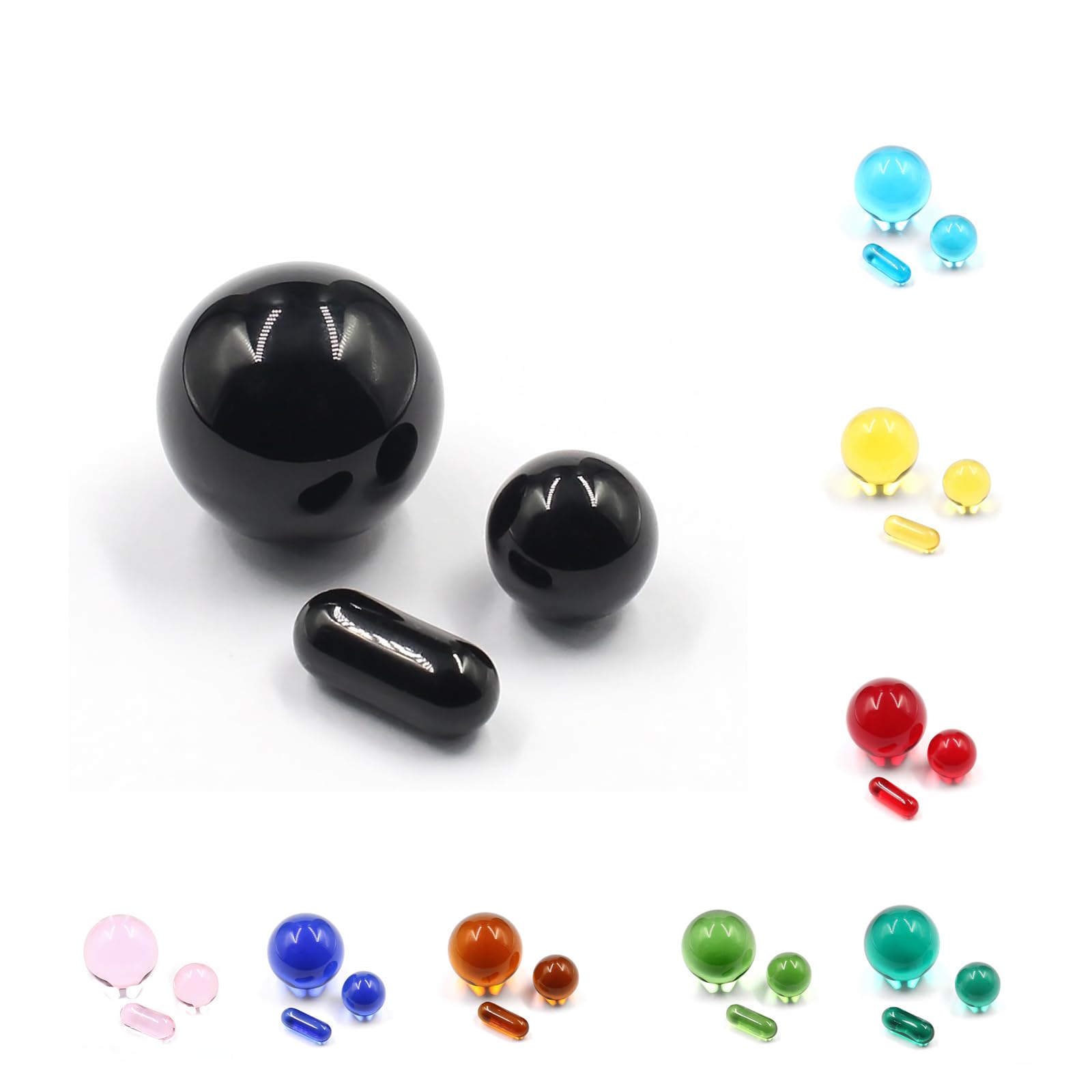 Yeetschi quartz glass marble set for glass slurper set, 3 piece set, Black Color (Black)