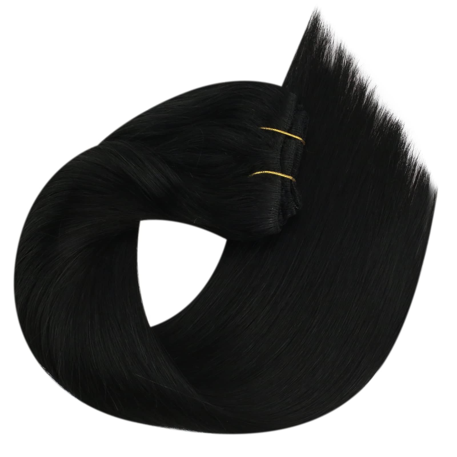 Sunny Black clip In Human Hair Extensions Real Hair Black Hair Extensions clip in Jet Black Human Hair clip on Hair Extensions F