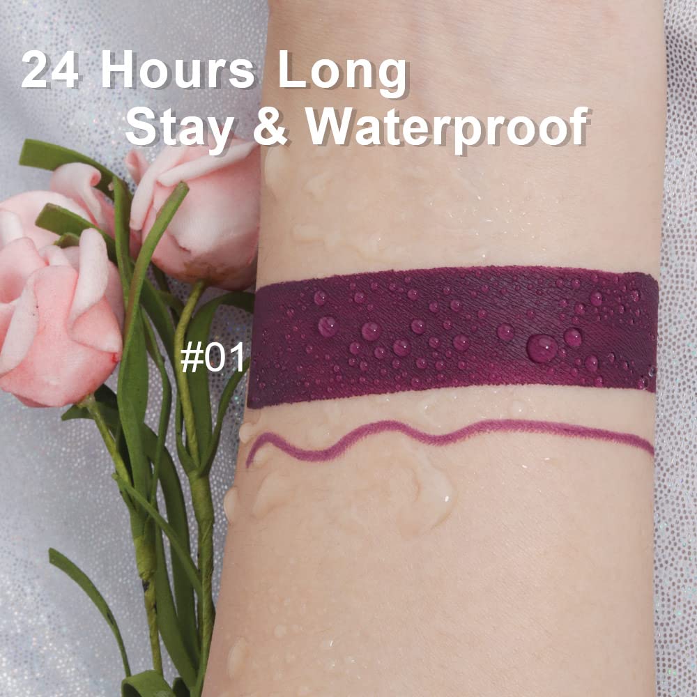 Evpct 2Pcs Purple Plum Matte 24-Hour Liquid Lipstick And Lip Liner Pencil Makeup Set Women Dnm Dark Red Bright Berry Liquid Lips