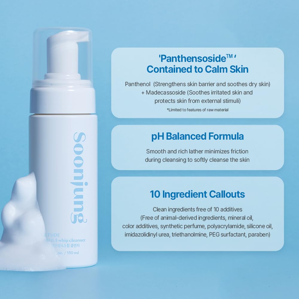 Etude Soonjung Ph 6.5 Whip Cleanser 5.07 Fl.Oz (150Ml) 23Ad | Non Comedogenic & Hypoallergenic Soft Bubble Hydrating Facial Clea