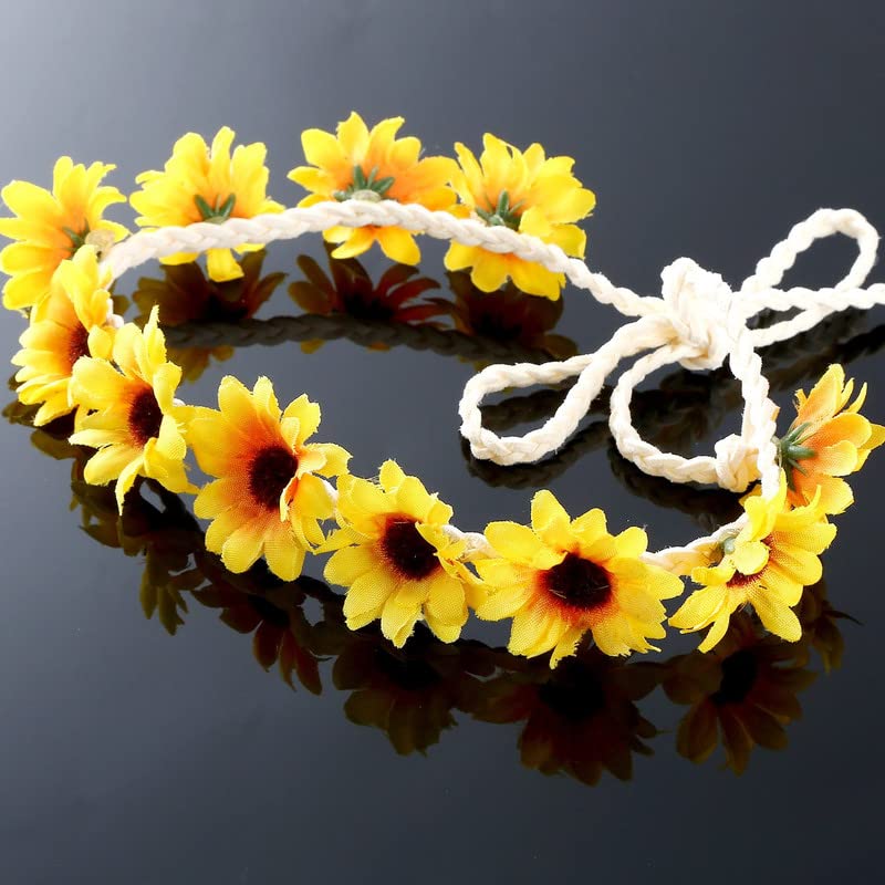 10 Pieces Sunflower Hair Clips Floral Hair Clips with 2 Pieces Sunflower Wreath Hippie Headband Sunflower Hairpins for Women Wed