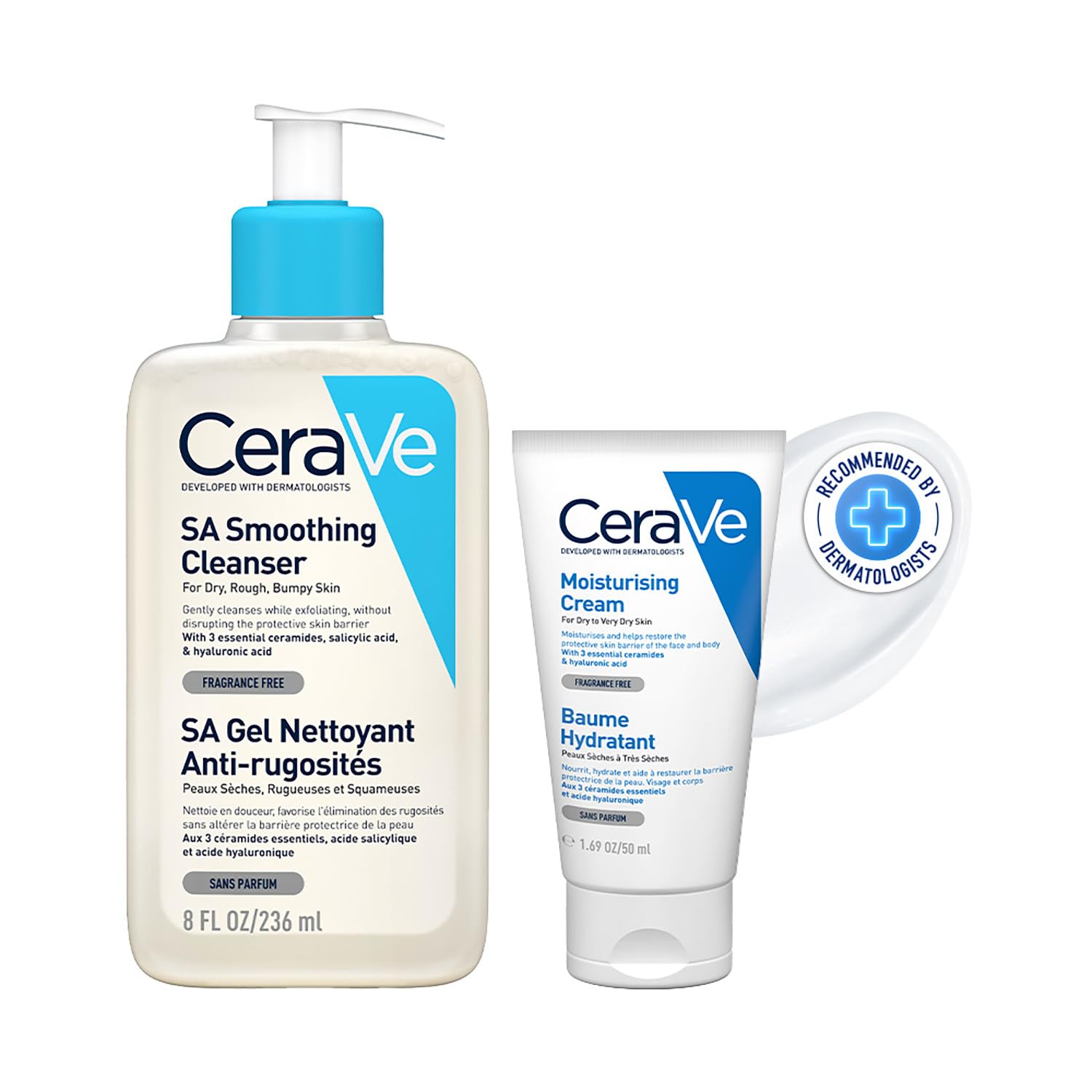 Cerave Sa Smoothing Cleanser Salicylic Acid Face Wash (236Ml) And Moisturizing Cream (50Ml) Combo | Exfoliation And Hydration F