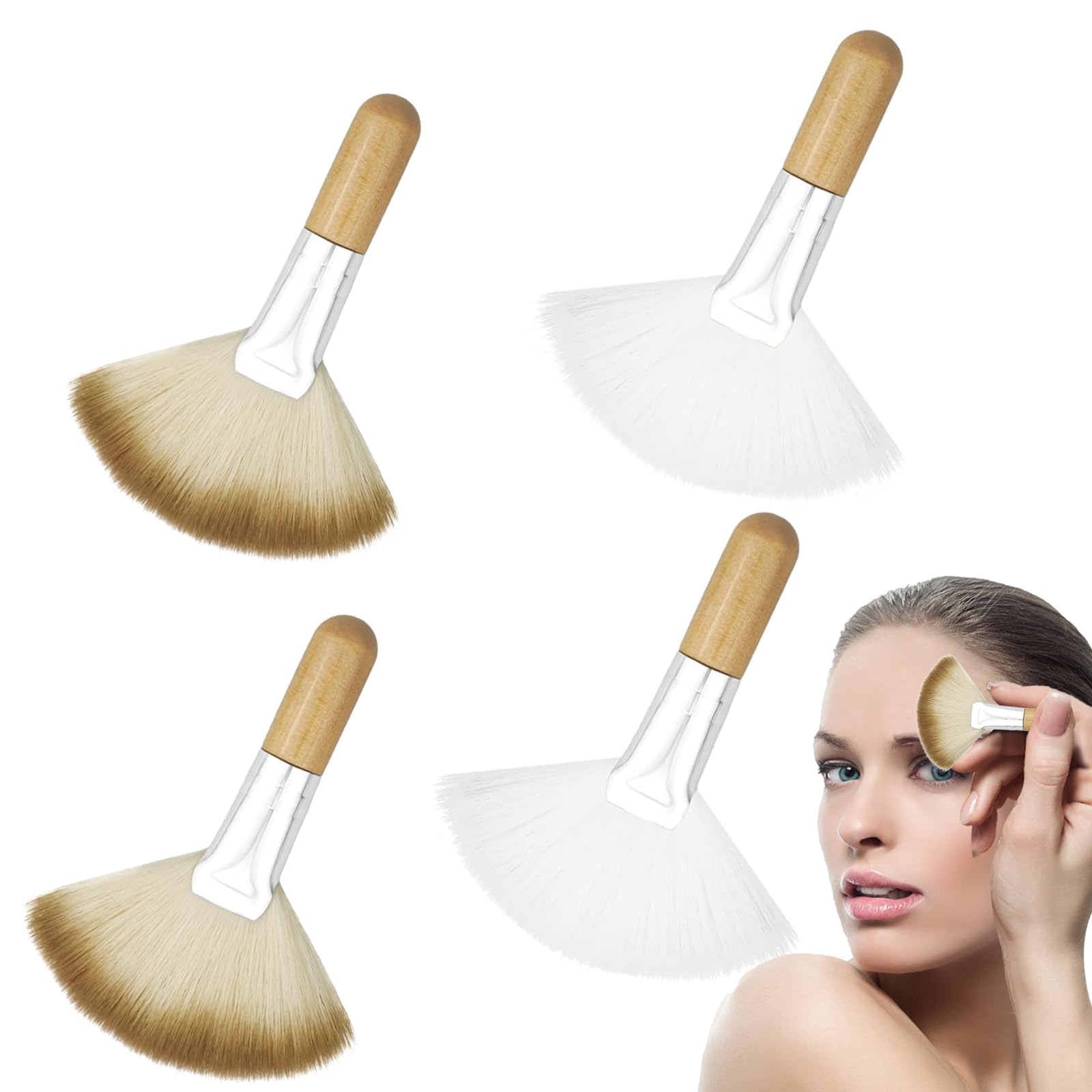 4 Pack Fan Brushes for Women Face Soft Bristle Highlighting Brush Facial Applicator Brushes with Handle Face Makeup Tools (Style