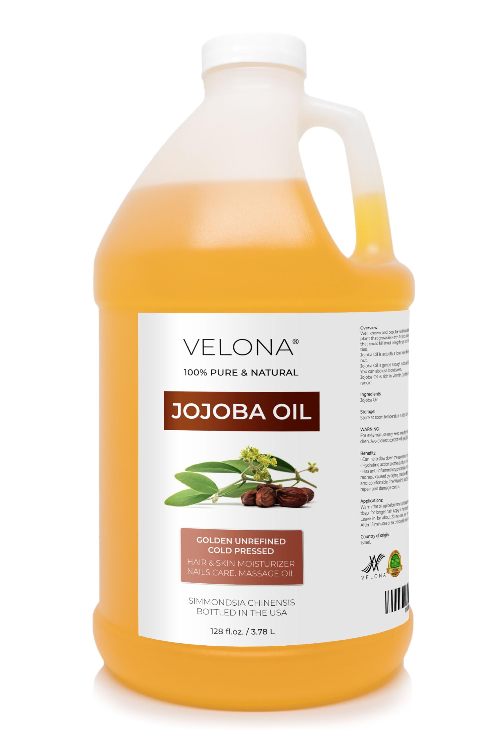 Jojoba Oil - 1 Gallon / 128 Fl Oz | 100% Pure and Natural | Golden, Unrefined, Cold Pressed, Hexane Free | Moisturizing Face, Ha
