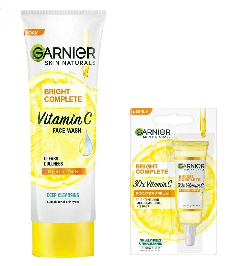 Garnier Bright Complete Vitamin C Skin Brightning Face Serum 7Ml + Vitamin C Foam Face Wash 50G (2 Item In Set)