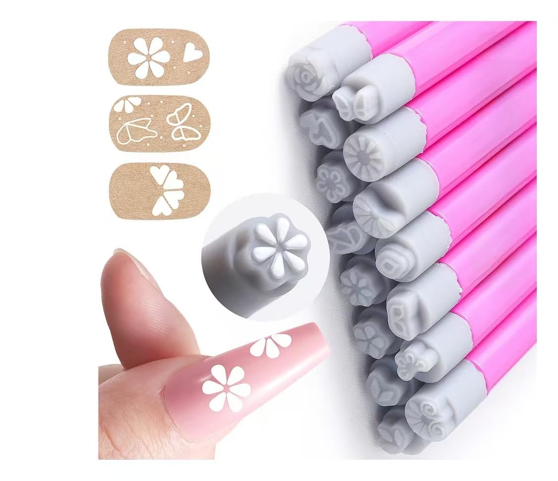 15pcs Nail Art Stamp Pen Set for Women, including Flower Stamp Pen, Stamper with Various Patterns, and Dotting Tools, a DIY Kit 