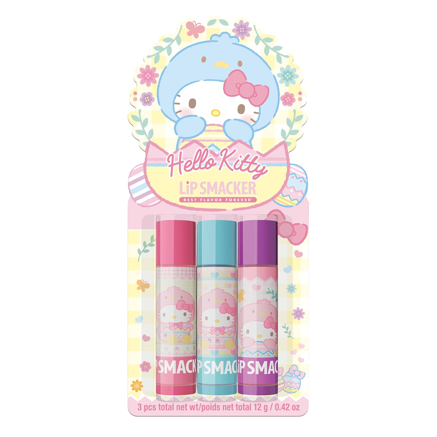 Lip Smacker Hello Kitty Lip Balm Trio, Adorable Sanrio Collectible, Moisturizing & Nourishing Fruity Flavors, Guavalicious Day, 