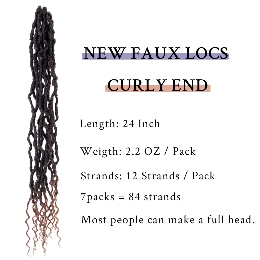BOHOBABE 24 Inch New Faux Locs With Curly End 6 Packs Soft Locs Crochet Hair 72 Strands Long Natural Crochet Braids (6Packs,T30)