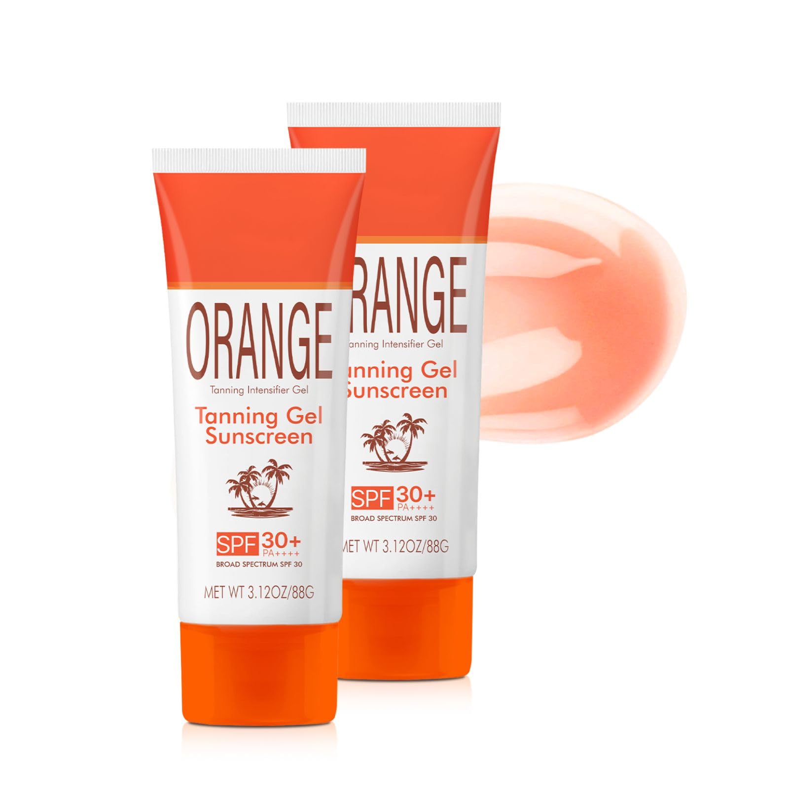 Orange Tanning Gel Sunscreen SPF 30+, Hydrating & Moisturizing Tan Sunscreen with Coconut Oil, NonGreasy Tanner Sunblock for Al